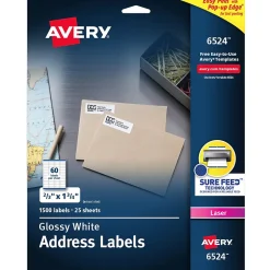 Avery Easy Peel Laser Return Address Labels, 2/3" x 1-3/4", Glossy White, 1,500 Labels/Pack (6524)* Address Labels