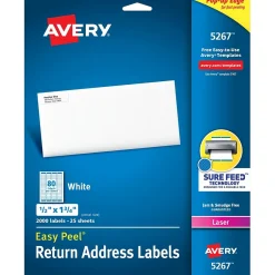 Avery Easy Peel Laser Return Address Labels, 1/2" x 1-3/4", White, 2,000 Labels/Pack (5267)* Address Labels