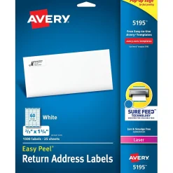 Avery Easy Peel Laser Return Address Labels, 2/3" x 1 3/4", White, 1,500 Labels/Pack (5195)* Address Labels