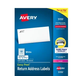 Avery Easy Peel Laser Return Address Labels, 2/3" x 1-3/4", Glossy White, 6,000 Labels/Pack (5155)* Address Labels
