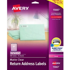 Avery Easy Peel Laser Return Address Labels, 2/3" x 1-3/4", Clear, 800 Labels/Pack (15667)* Address Labels