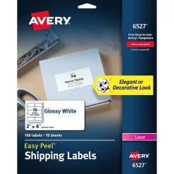 Avery Easy Peel Laser Shipping Labels, 2" x 4", Glossy White, 100 Labels/Pack (6527)* Address Labels