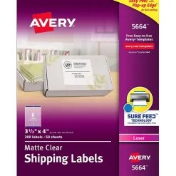 Avery Easy Peel Laser Shipping Labels, 3-1/3" x 4", Clear, 300 Labels/Box (5664)* Shipping Labels