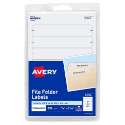 Avery Easy Peel Laser/Inkjet File Folder Labels, 2/3" x 3-7/16", , 252 Labels/Pack (5202) White Clearance