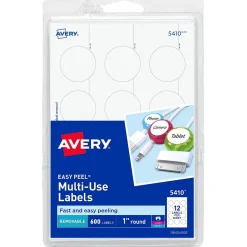 Avery Easy Peel Laser/Inkjet Multipurpose Labels, 1" Dia, White, 600 Labels/Pack (5410) Best