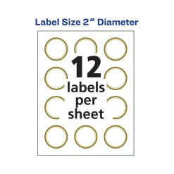 Avery Easy Peel Laser/Inkjet Round Labels, 2" Dia, White with Metallic Gold Borders, 120 Labels/Pack (22876)