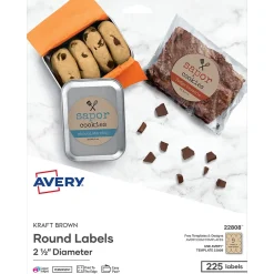 Avery Easy Peel Laser/Inkjet Round Labels, 2 1/2" Dia, Kraft Brown, 225 Labels/Pack (22808) Sale