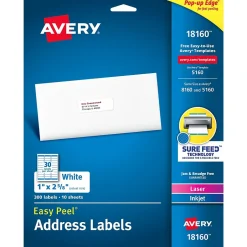 Avery Easy Peel Laser/Inkjet Address Labels, 1" x 2-5/8", White, 300 Labels/Pack (18660)* Address Labels