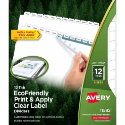 Avery EcoFriendly Index Maker Print & Apply Label Paper Dividers, 12 Tab, White, 5/Pack (11582) Hot