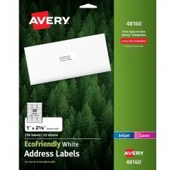 Avery EcoFriendly Laser/Inkjet Address Labels, 1" x 2-5/8", White, 750 Labels/Pack (48160)* Address Labels