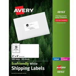 Avery EcoFriendly Laser/Inkjet Shipping Labels, 2" x 4", White, 1,000 Labels/Box (48163) New
