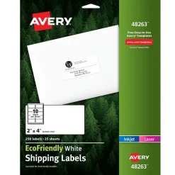 Avery EcoFriendly Laser/Inkjet Shipping Labels, 2" x 4", White, 250 Labels/Pack (48263)* Shipping Labels