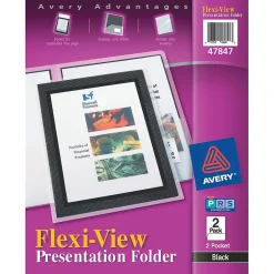 Avery Flexi-View 2-Pocket Presentation Folders, Black, 2/Pack (47847) New