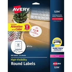 Avery High Visibility Laser Shipping Labels, 2.5"Dia., White, 300/Pack (5294)* Shipping Labels