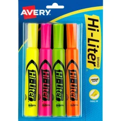 HI-LITER Avery Tank Highlighters, Chisel, Assorted, 4/Pack (24063) Online