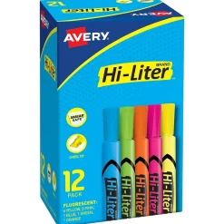 Avery HI-LITER The Original Tank Highlighters, Chisel, Assorted Fluorescent, 12/Set (98034) Discount