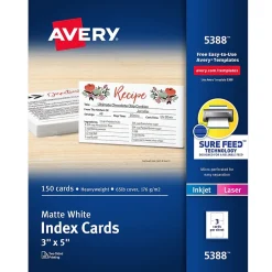 Outlet Index Cards, 3" x 5", Matte White, Laser/Inkjet, 150/Pack (05388) Index Cards