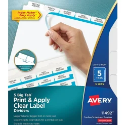 Avery Index Maker Big Tab Paper Dividers with Print & Apply Label Sheets, 5 Tabs, White, 5 Sets/Pack (11492) Hot