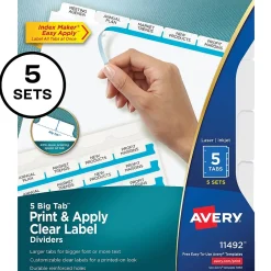 Avery Index Maker Big Tab Paper Dividers with Print & Apply Label Sheets, 5 Tabs, White, 5 Sets/Pack (11492) Hot