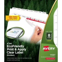 Avery Index Maker EcoFriendly Paper Dividers with Print & Apply Label Sheets, 8 Tab, White, 5 Sets/Pack (11581) Hot
