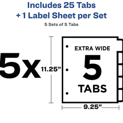 Avery Index Maker Extra-Wide Paper Dividers with Print & Apply Label Sheets, 5 Tabs, White, 5 Sets/Pack (AVE11440) New