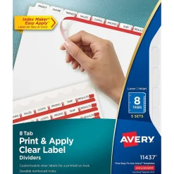 Avery Index Maker Paper Dividers with Print & Apply Label Sheets, 8 Tabs, White, 5 Sets/Pack (11437) Clearance