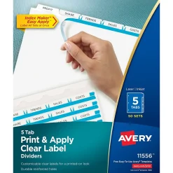 Avery Index Maker Paper Dividers with Print & Apply Label Sheets, 5 Tabs, White, 50 Sets/Pack (11556) Clearance