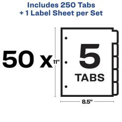 Avery Index Maker Paper Dividers with Print & Apply Label Sheets, 5 Tabs, White, 50 Sets/Pack (11556) Clearance