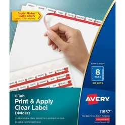Avery Index Maker Paper Dividers with Print & Apply Label Sheets, 8 Tabs, White, 50 Sets/Pack (11557) Online
