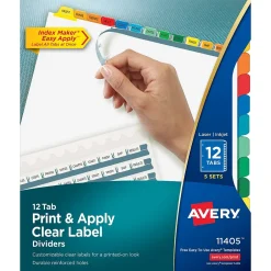 Avery Index Maker Paper Dividers with Print & Apply Label Sheets, 12 Tabs, Multicolor, 5 Sets/Pack (11405) Best