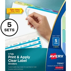 Avery Index Maker Paper Dividers with Print & Apply Label Sheets, 5 Tabs, Pastel, 5 Sets/Pack (11990) Online