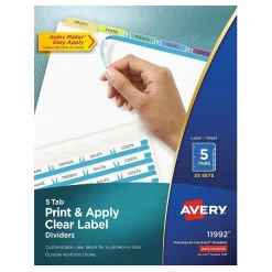 Avery Index Maker Paper Dividers with Print & Apply Label Sheets, 5 Tabs, Pastel, 25 Sets/Pack (11992) Discount