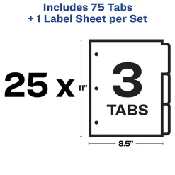 Avery Index Maker Paper Dividers with Print & Apply Label Sheets, 3 Tabs, White, 25 Sets/Pack (11445) New