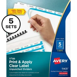 Avery Index Maker Paper Dividers with Print & Apply Label Sheets, 5 Tabs, White, 5 Sets/Pack (11431) Hot