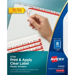 Avery Index Maker Plastic Dividers with Print & Apply Label Sheets, 8 Tabs, Frosted White (11450) New