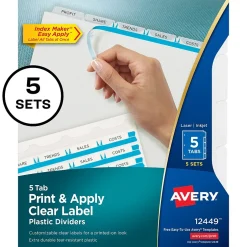 Avery Index Maker Plastic Dividers with Print & Apply Label Sheets, 5 Tabs, Multicolor, 5 Sets/Pack (12449) Hot
