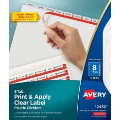 Avery Index Maker Plastic Dividers with Print & Apply Label Sheets, 5 Tabs, Frosted White, 5 Sets/Pack (12450) Outlet