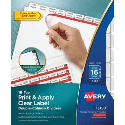 Avery Index Maker Print & Apply Dividers, 16-Tab, White, Set (13150)