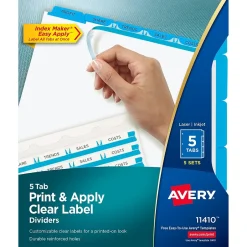 Avery Index Maker Print & Apply Label Paper Dividers, 5-Tab, Blue, 5 Sets/Pack (11410) Online