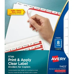 Avery Index Maker Print & Apply Label Paper Dividers for Copiers, 8 Tabs, White, 5 Sets/Pack (11422) Hot