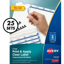 Avery Index Maker Unpunched Paper Dividers with Print & Apply Label Sheets, 3 Tabs, White (11442) Discount