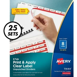 Avery Index Maker Unpunched Paper Dividers with Print & Apply Label Sheets, 8 Tabs, White, 25 Sets/Pack (11444) Discount