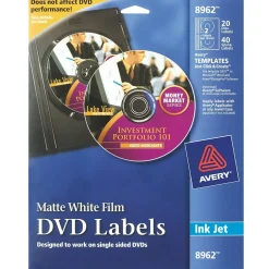 Avery Inkjet Media Labels, White Matte, 20 Disc and 40 Spine Labels/Pack (8962) New