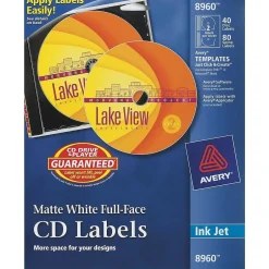 Avery Inkjet Media Labels, White Matte, 40 Disc and 80 Spine Labels/Pack (8960) Outlet