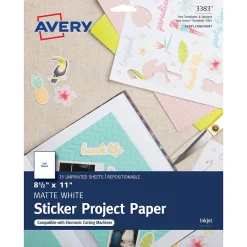 Avery Inkjet Multipurpose Sticker Paper, 8.5" x 11", White, 15 Stickers/Pack (3383) Hot