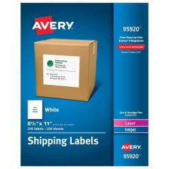 Avery Laser/Inkjet Shipping Labels, 8-1/2" x 11", White, 250 Labels/Box (95920)* Shipping Labels