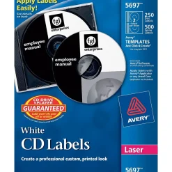 Avery Matte Laser CD/DVD Labels, White, 250/Pack (AVE5697)* Shipping Labels