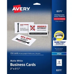 New Microperforated Business Cards, 2" x 3 1/2", Matte White, 250 Per Pack (8371) Business Cards