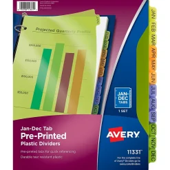 Avery Plastic Pre-Printed Monthly Plastic Divider, Jan-Dec Tabs, Multicolor, 1 Set (11331) Sale