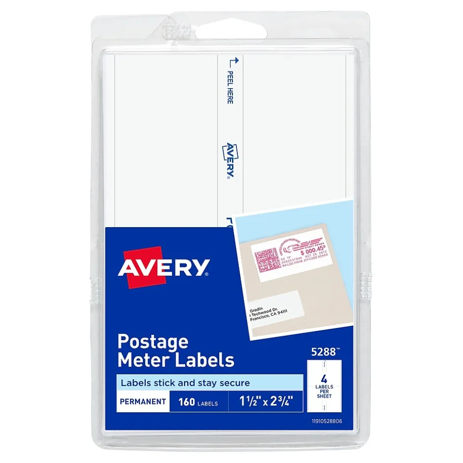 Avery Postage Meter Labels for Pitney Bowes Postage Machines, 1-1/2" x 2-3/4", White, 160 Labels/Pack (5288)* Shipping Labels